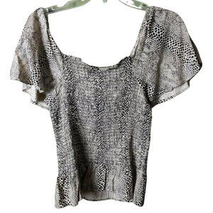 Jessica Simpson Marie Blouse Short Sleeve Smocked Gardenia Geo Snake Size M NWT